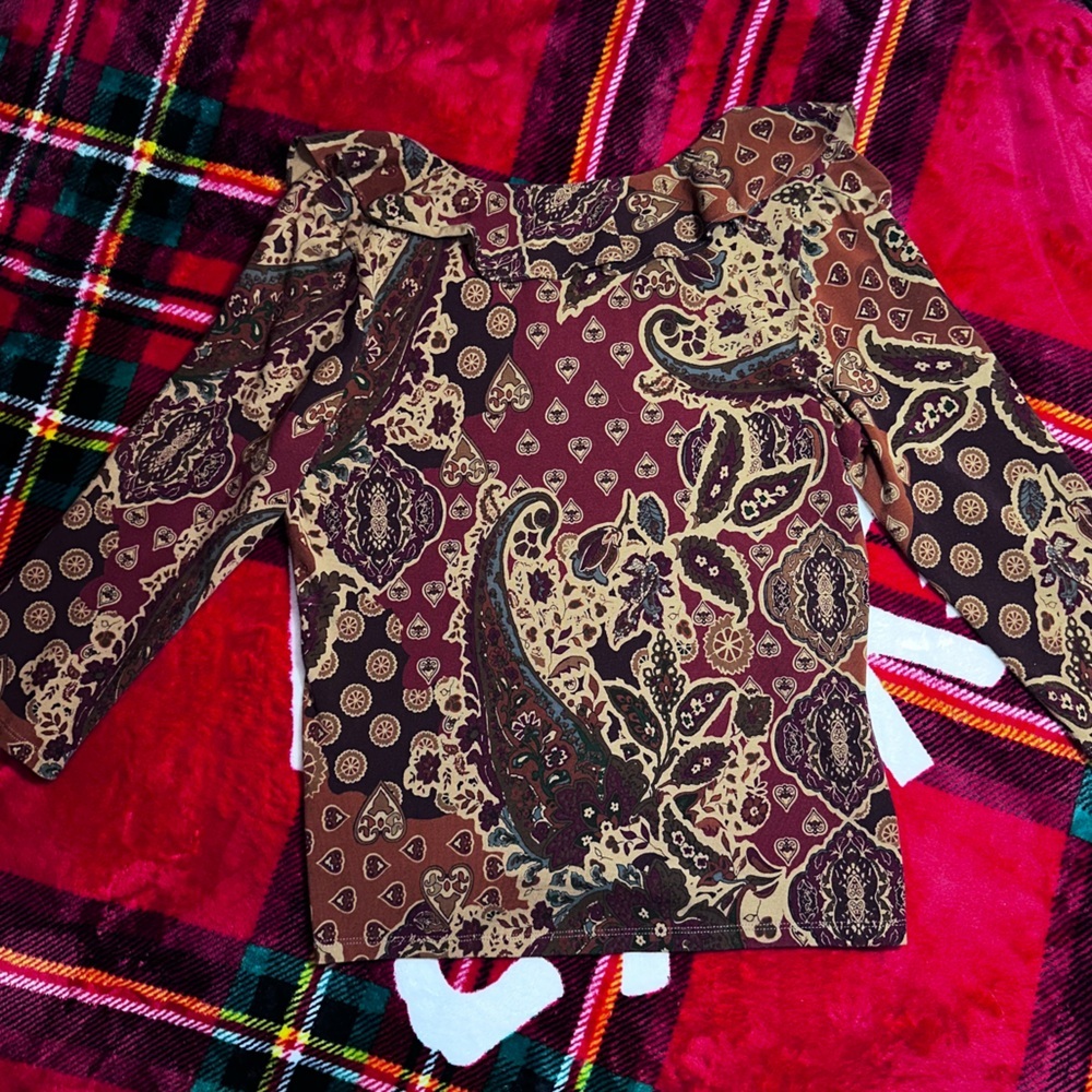 Lauren Ralph Lauren Paisley Ruffle-Neck Top (Size L) Farmhouse Cottagecore - Picture 4 of 6